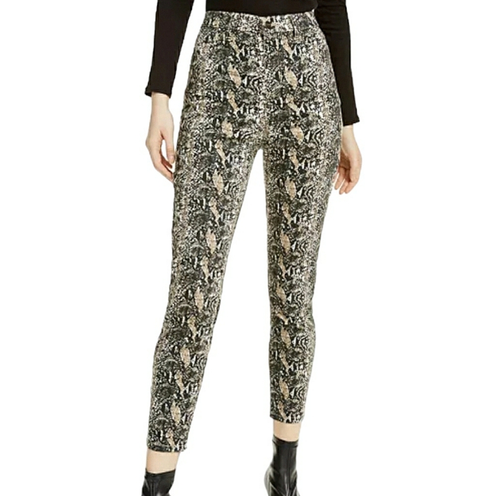 Vanilla Star High Rise Pull On Tan Snakeskin Stretchy Soft Skinny Denim Jeans S